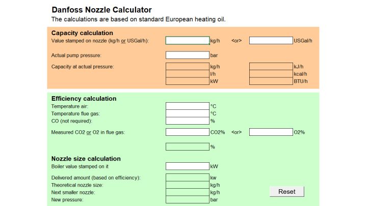 Danfoss Nozzle Calculator